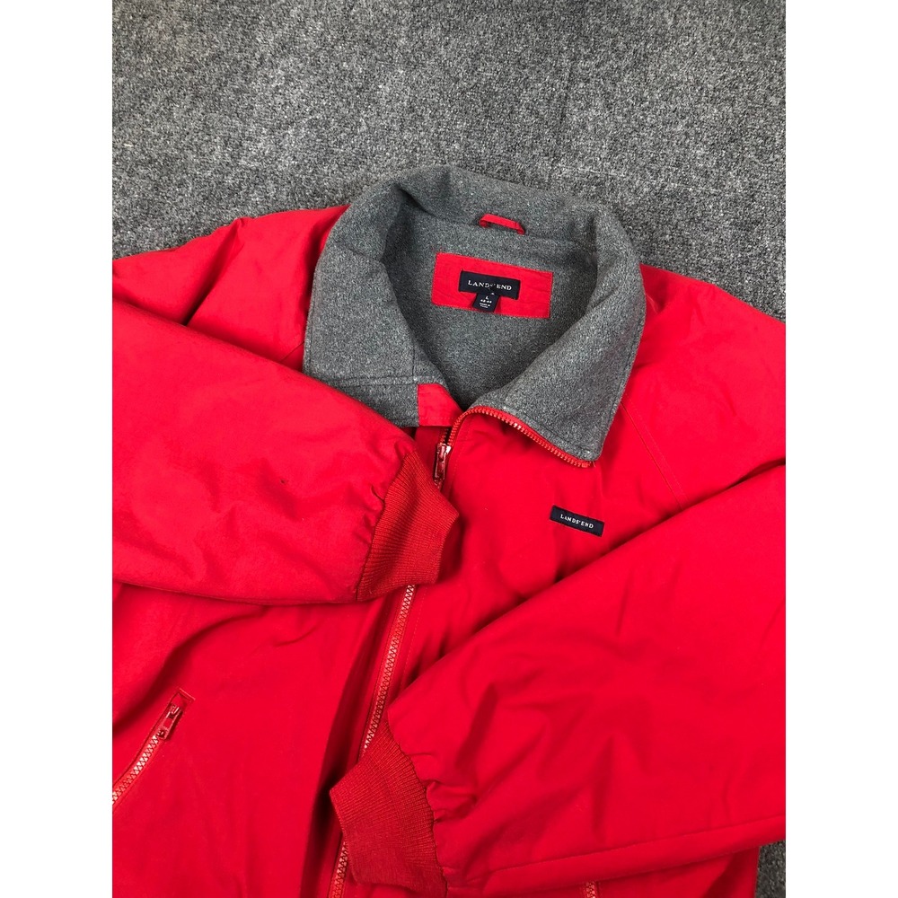 Lands End Mens Red Squall Jacket Fleece Lined Bomber Coat Large Vintage 90's
